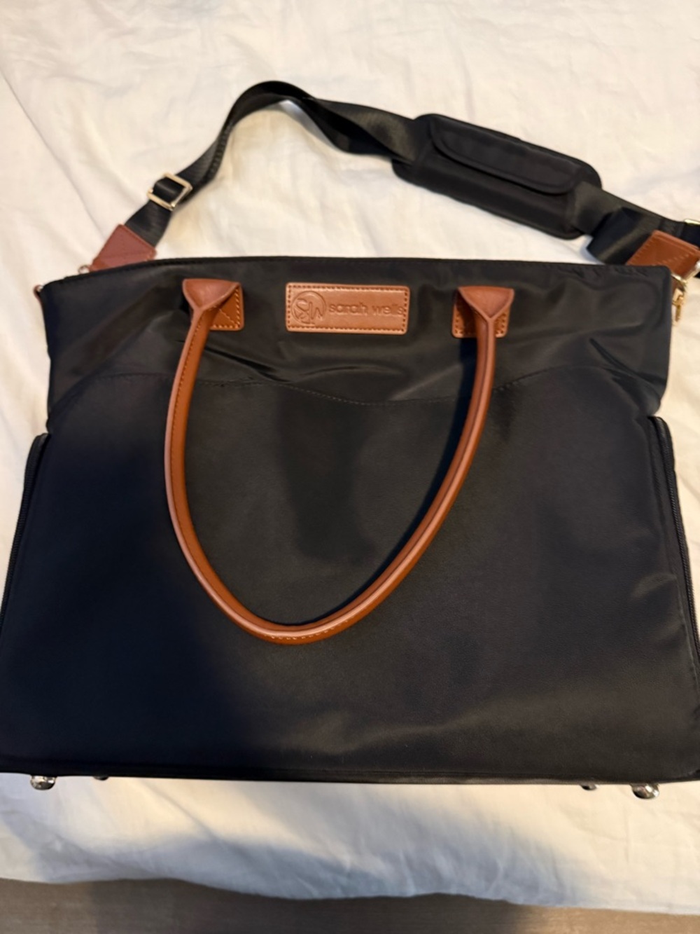 Sarah Wells Black Tote with Tan Leather Handles - Picture 3 of 7